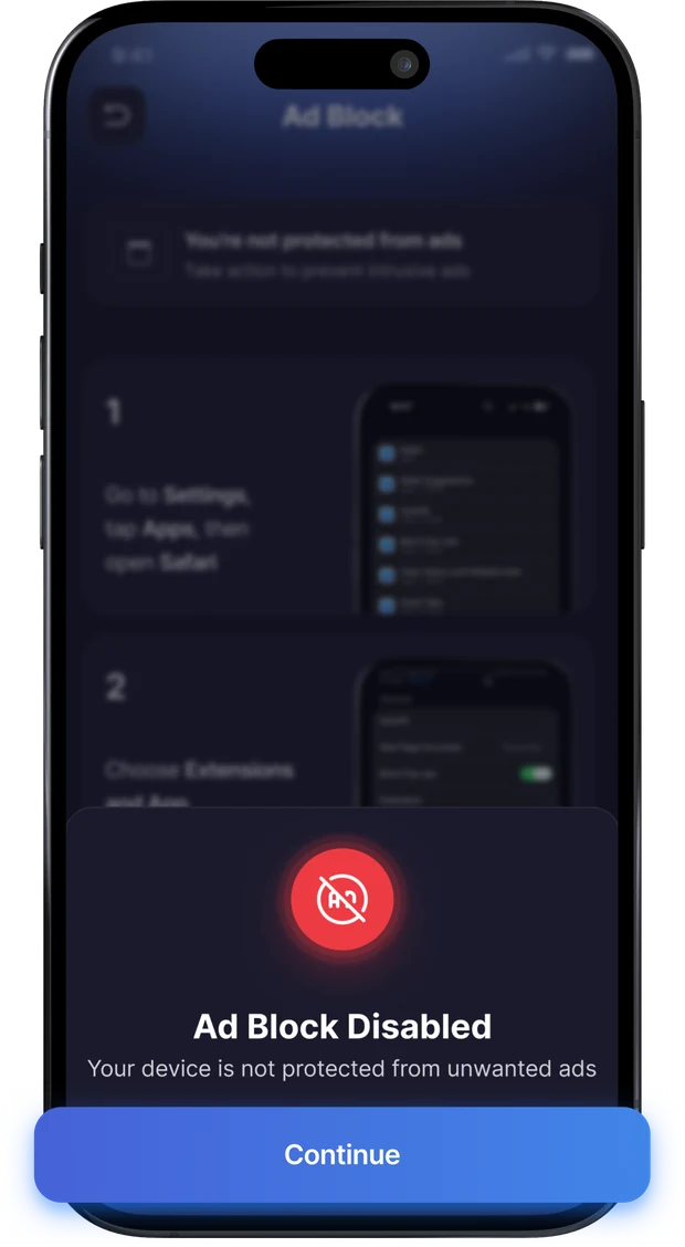 Ad block setup screen