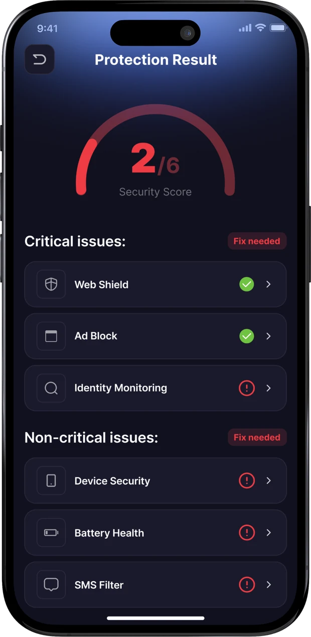 Protection result screen